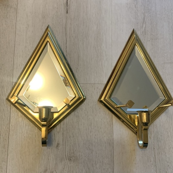 Vintage Partylite Brass Mirror Wall Sconce Candle Holder Hollywood Regency pairs - Picture 1 of 11